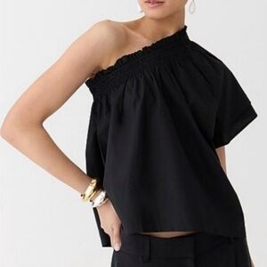 J. Crew Smocked One Shoulder Short Sleeve Poplin Cotton Flowy Top​ - Size Medium